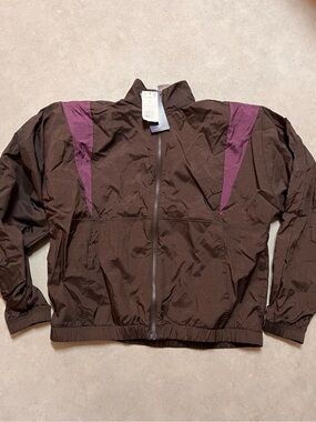 Reebok Brown Windbreaker Jacket with Purple Shoulder Panels